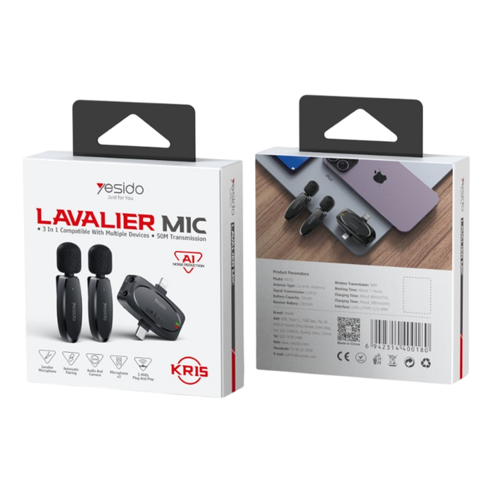 Microphone 3 in 1 Receiver KR15 Dual Low-latency Wireless Lavalier